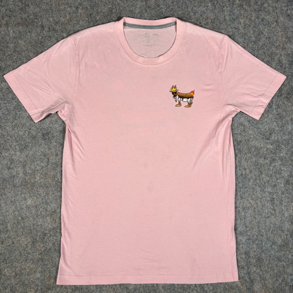 GOAT Campfire Champion T-Shirt Mens S Pink GTZKS22228 Graphic Tee Stains‎ READ